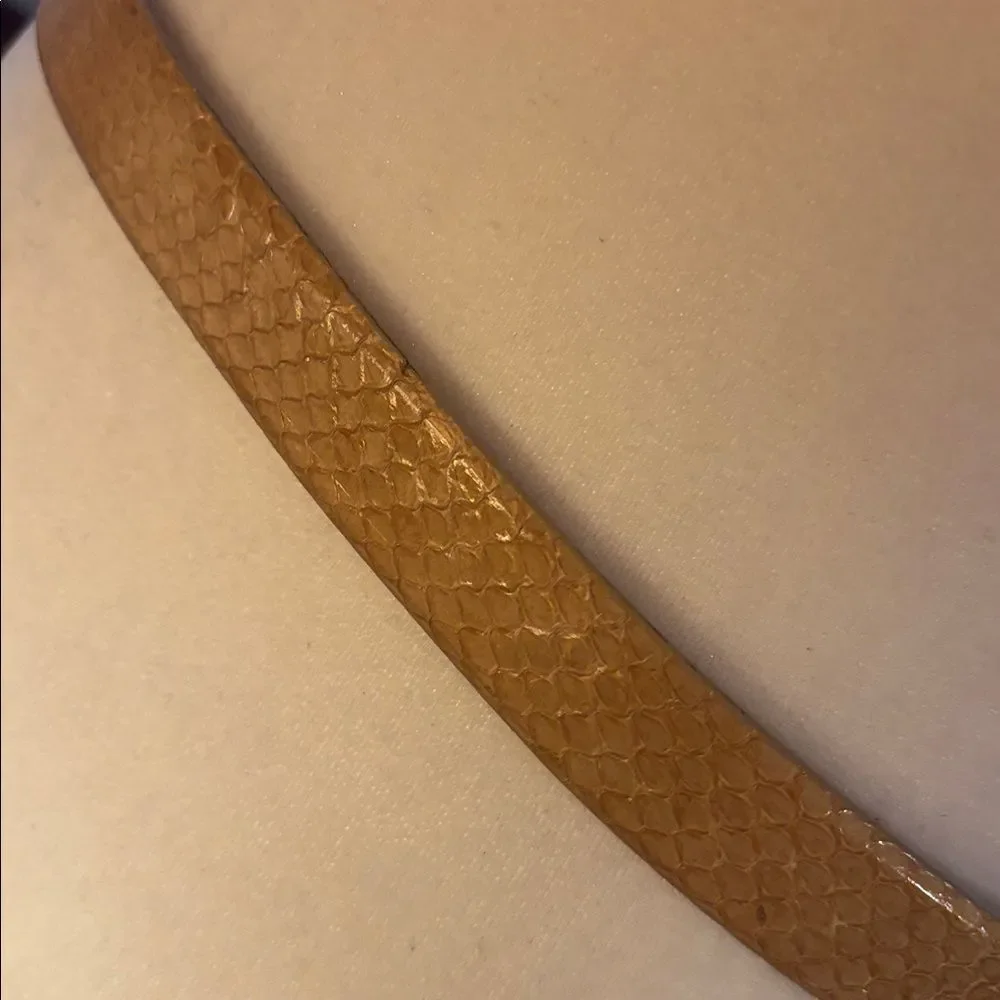 Vintage Carlisle Snakeskin (?) Leather Belt with Gold and Silver Buckle - L